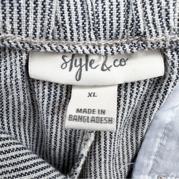 Style & Co. Railroad Stripe Blue White Linen Blend Casual Shorts Elastic Waist - Picture 9 of 11